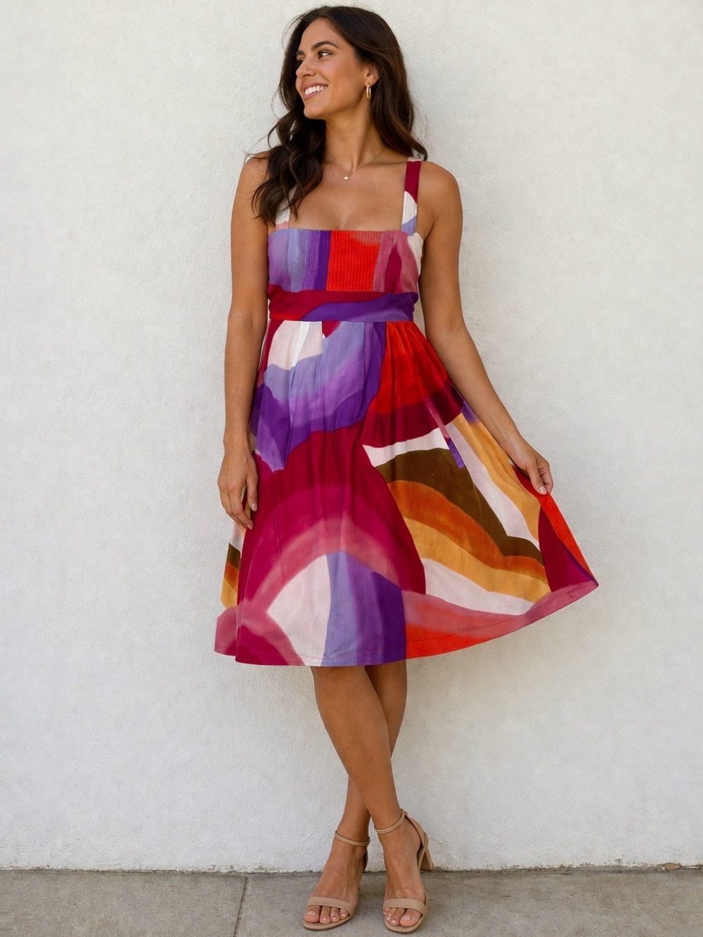 Anthropology Odille Vibrant Multi-Color Midi Dress with Straps size 2